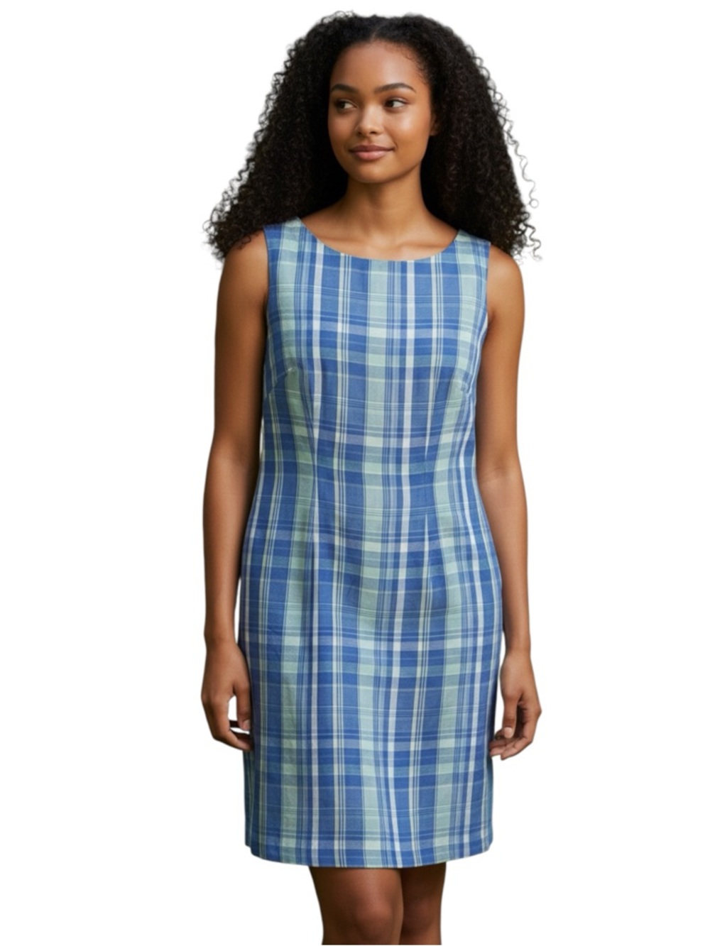 Annie Alexander Vintage 90s Blue Plaid Linen Blend Preppy Cottagecore Dress 8